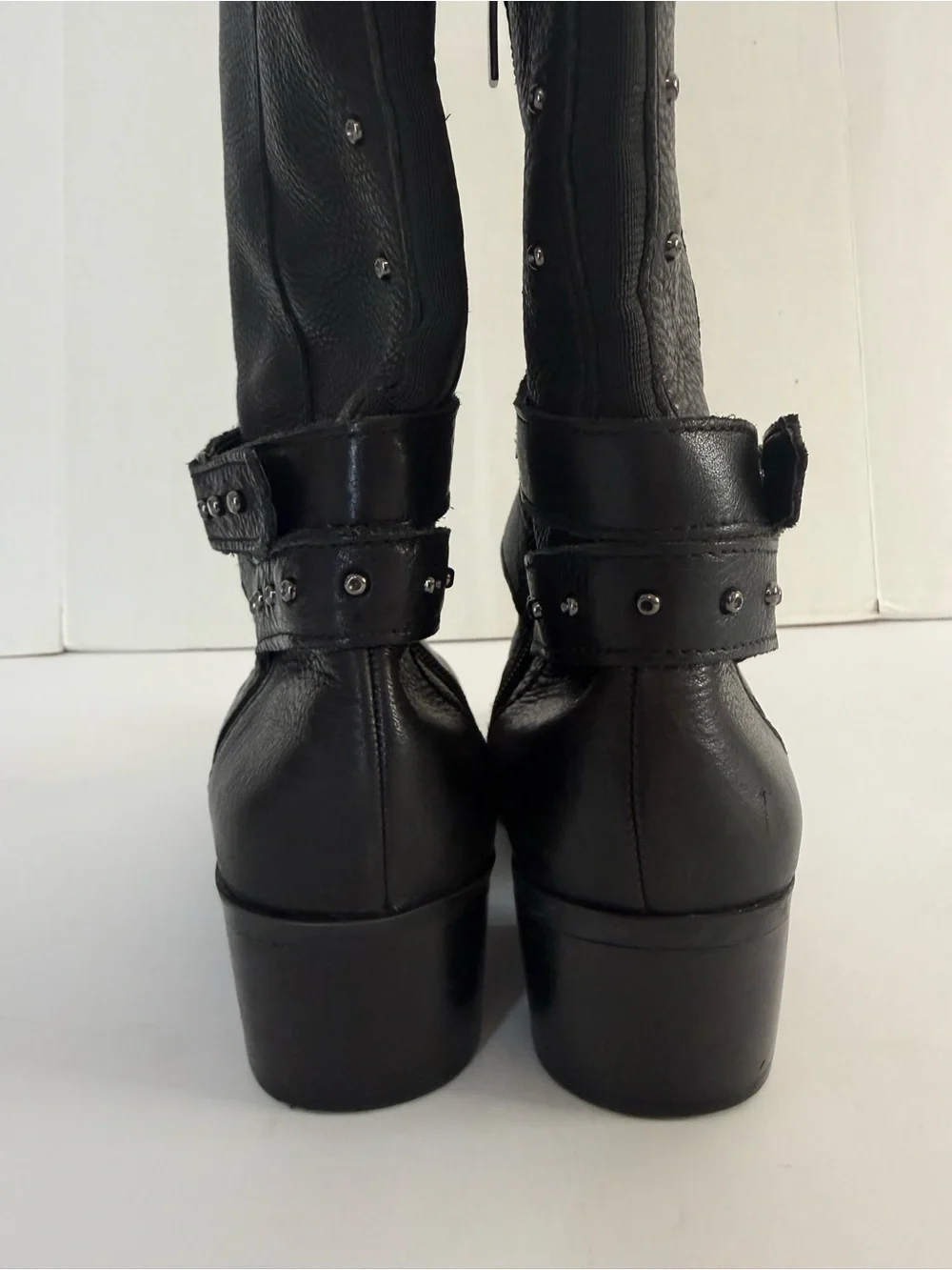 VINCE CAMUTO Bestan Black Leather Over Knee Riding Boots Studded Equestrian